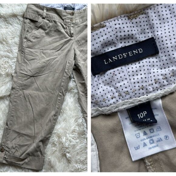 Lands’ End Khaki Cropped Capri Pants Cuffed Size 10P 10 Petite - Picture 1 of 8